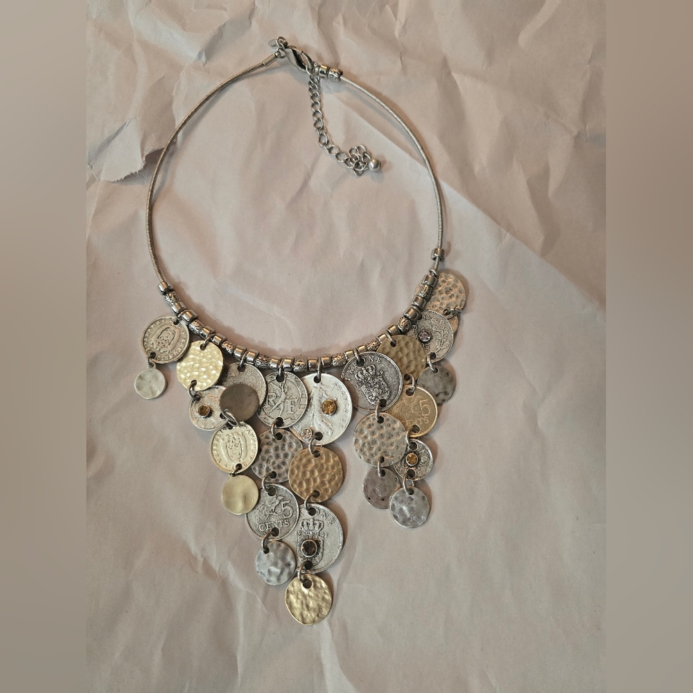 Chicos Silver And Gold Coin Necklace
